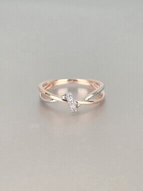Two-Tone Rose Gold and Silver Crisscross CZ Accent Ring